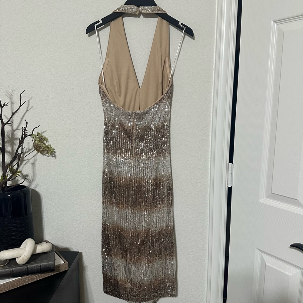 NWT Belle Badgley Mischka Julia Sequin Ruched Ombre  Drape Front Dress - Picture 9 of 9